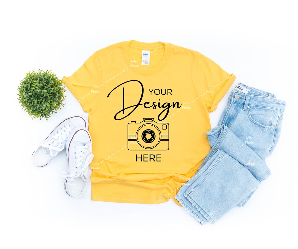 Download Gildan 64000 Mockup Softstyle Daisy Yellow T-shirt Mock up ...