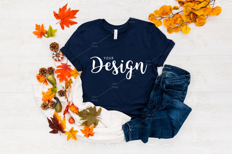 Download Bella Canvas Mockup 3001 Navy T-shirt Mockup Fall Autumn ...