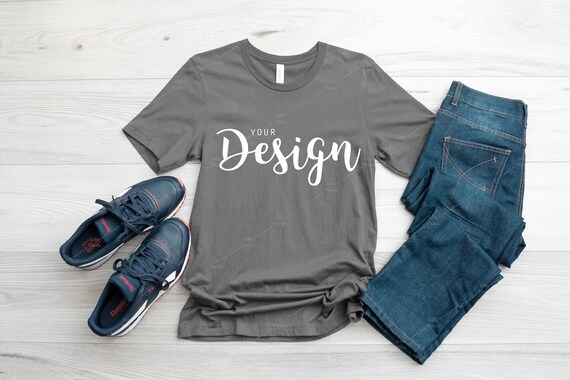 Bella Canvas 3001 Asphalt Grey T Shirt Mockup Unisex Tee Mock Etsy