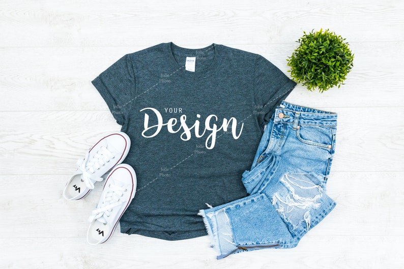 Download Gildan 64000 Softstyle Dark Heather Grey T-shirt Mockup ...
