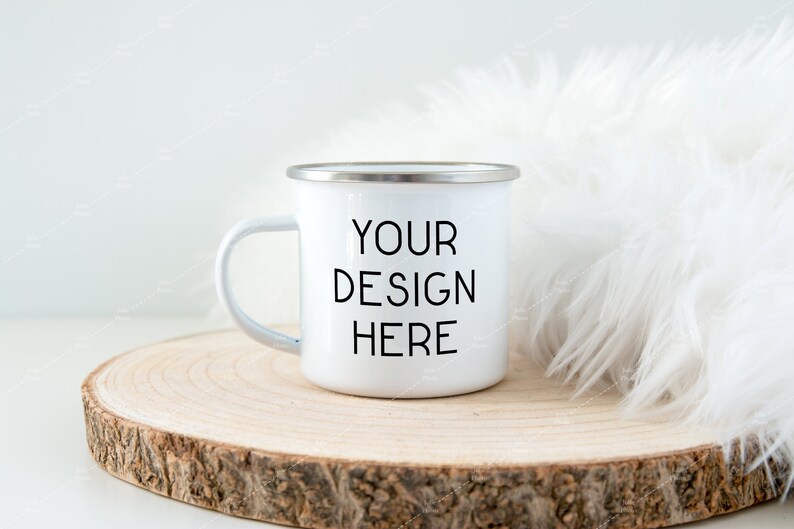 Download Mug Mockup Blank White Enamel Coffee Cup Camp Wood Slice Eco | Etsy