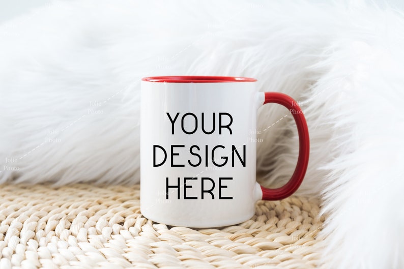 Download Mug Mockup 11 Oz Blank White Coffee Cup Red Handle Braided ...