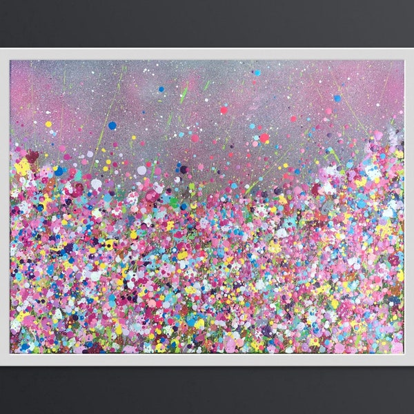 I Fiori Brillano Ancora di Notte - Original abstract painting. Unique, beautiful, floral, vivid, colourful art.
