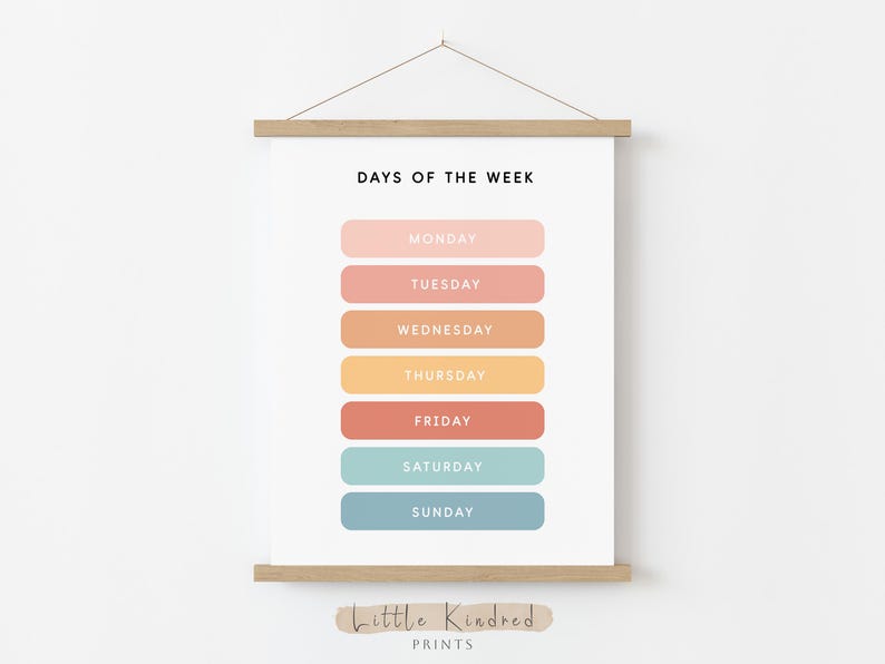 Days of the Week Educational Poster Montessori Classroom Decor ...
