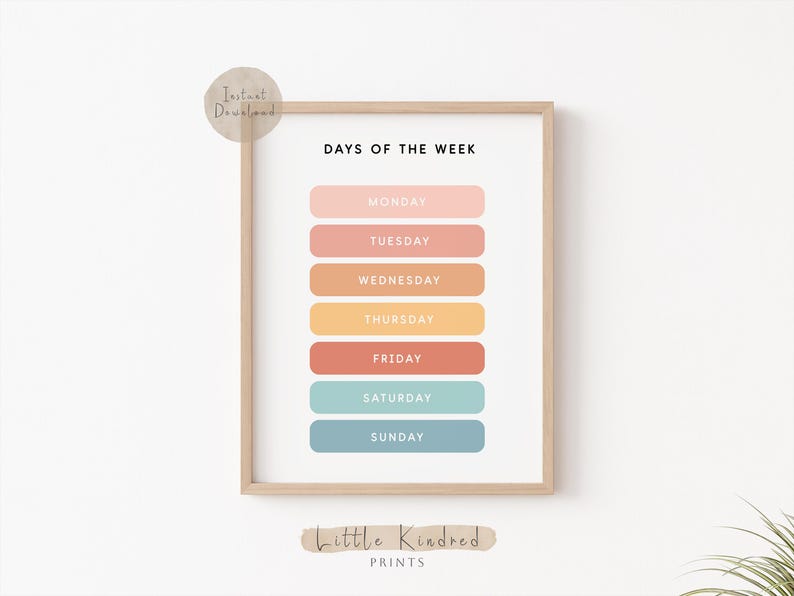 Days of the Week Educational Poster Montessori Classroom Decor ...