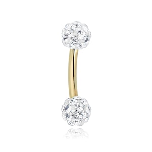 10K Yellow Gold Crystal Curved Barbell Eyebrow Body Jewelry -016 Gauge