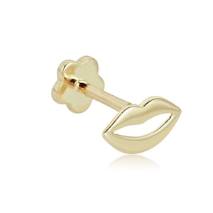 14K Gold Lips Cartilage Piercing Flat Back Earring Body Jewelry (18 Gauge)