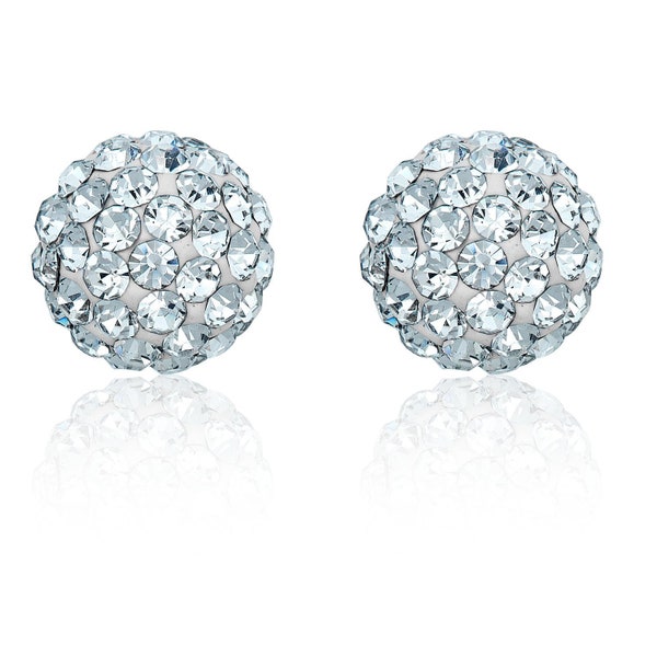 10K Yellow Gold Swarovski Elements Crystal Ball Stud Earrings