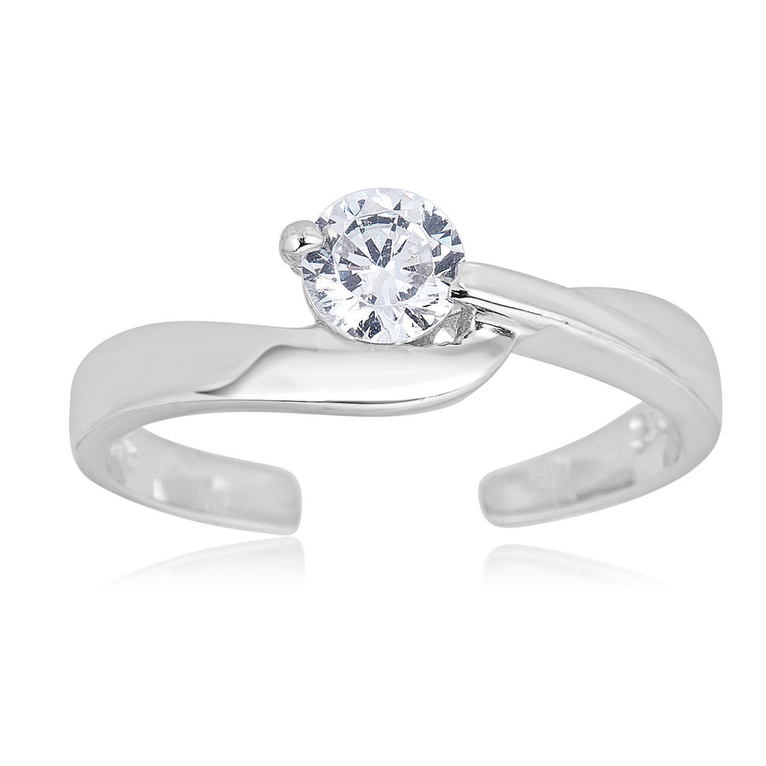 925 Sterling Silver Adjustable Solitaire Toe Ring With Simulated ...