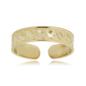 10K Yellow Gold Adjustable Diamond-cut Leaf Toe Ring