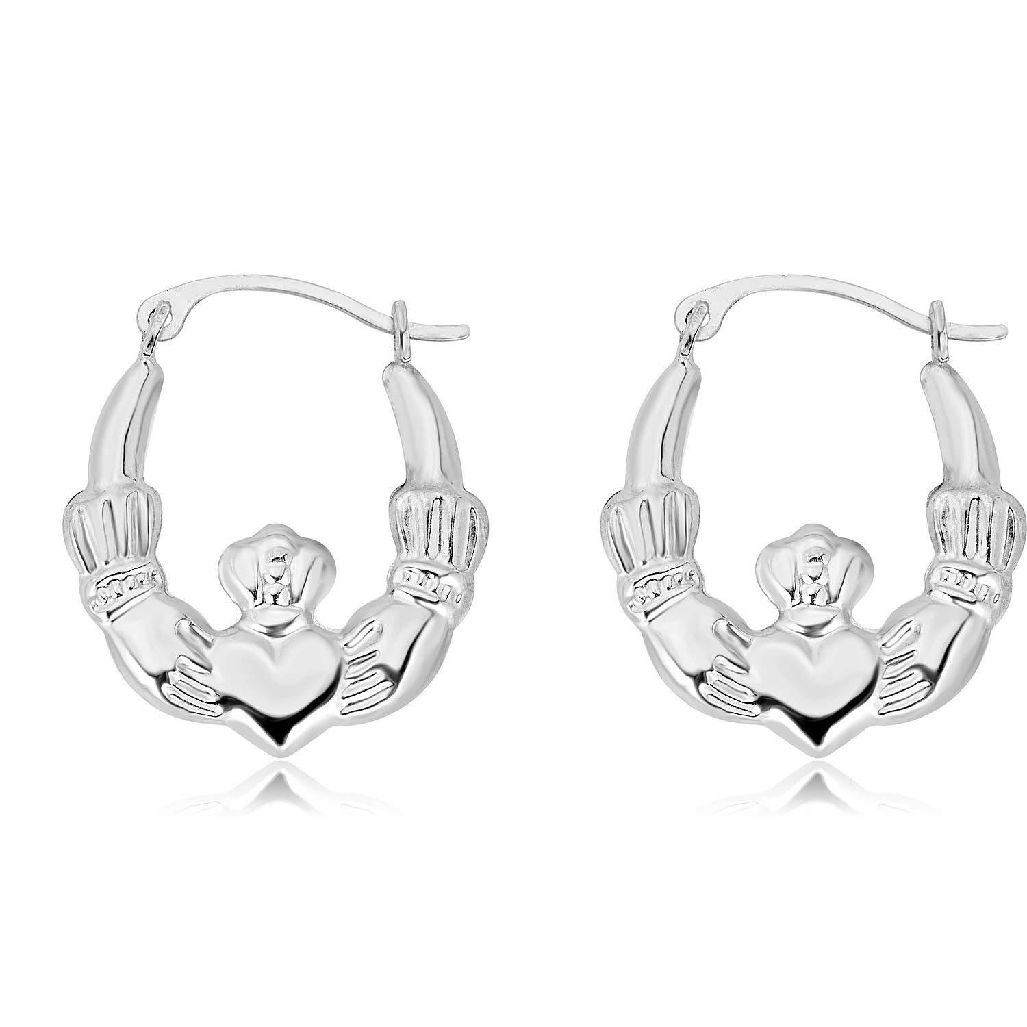 thumbnail image 2 of 18K Gold Filled 40mm Claddagh Hoop Earrings With Stones - Made In Italy - Premium Women's Gift 2 of 5