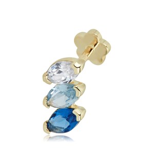 14K Gold Multi-Color Marquise Simulated Diamond CZ   Cartilage Piercing Flat Back Earring Body Jewelry (18 Gauge)