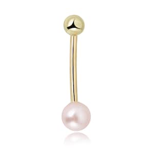 10K Gold Freshwater Pearl Belly Button Ring Body Jewelry - 014 Gauge