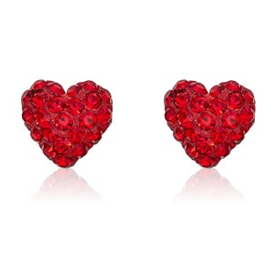10K Yellow Gold 8mm Heart Swarovski Elements Crystal Stud Earrings