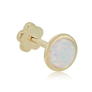 14K Gold Simulated Opal Cartilage Piercing Flat Back Earring Body Jewelry (18 Gauge)