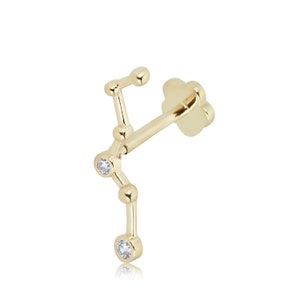 14K Gold Bezel-set Simulated Diamond CZ Beaded Constellation Cartilage Piercing Flat Back Earring Body Jewelry (18 Gauge)