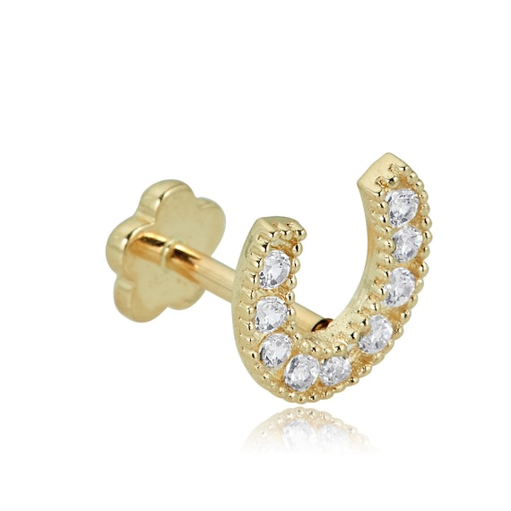 14K Gold 18 Gauge Polished CZ 3D Diamond Shaped Cartilage Body Jewelry 14K Gold 18 Gauge Polished CZ 3D Diamond Shaped Cartilage Body Jewelry