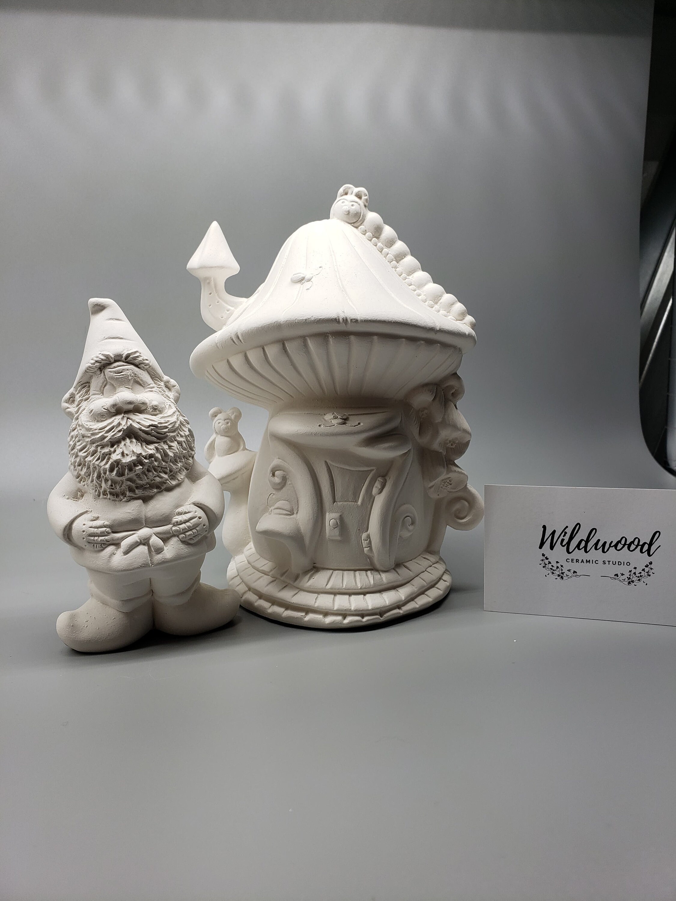 Ceramic Bisque Gnome and Mushroom Hut Etsy