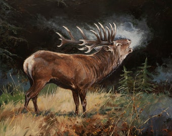 Stag, original oil painting made in oil technique on a cotton canvas stretched on a stretcher, size 60 X 50 cm.