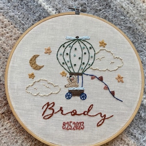 Custom baby name embroidery hoop and with date