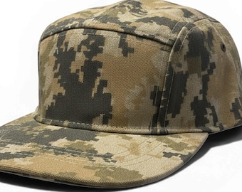 Made in USA Camouflage 5-Panel Hat – Cotton Twill, Leather Strap