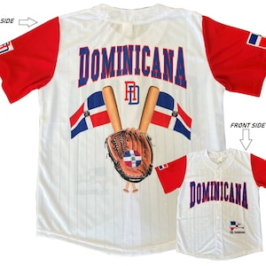 Dominicana  Button Up Classic White /Red Baseball Jersey Unisex, New
