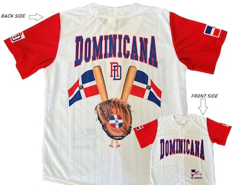 Dominicana  Button Up Classic White /Red Baseball Jersey Unisex, New