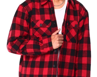 Veste chemise boutonnée en flanelle pour homme épaisse avec doublure en sherpa Poches latérales Nouveau !