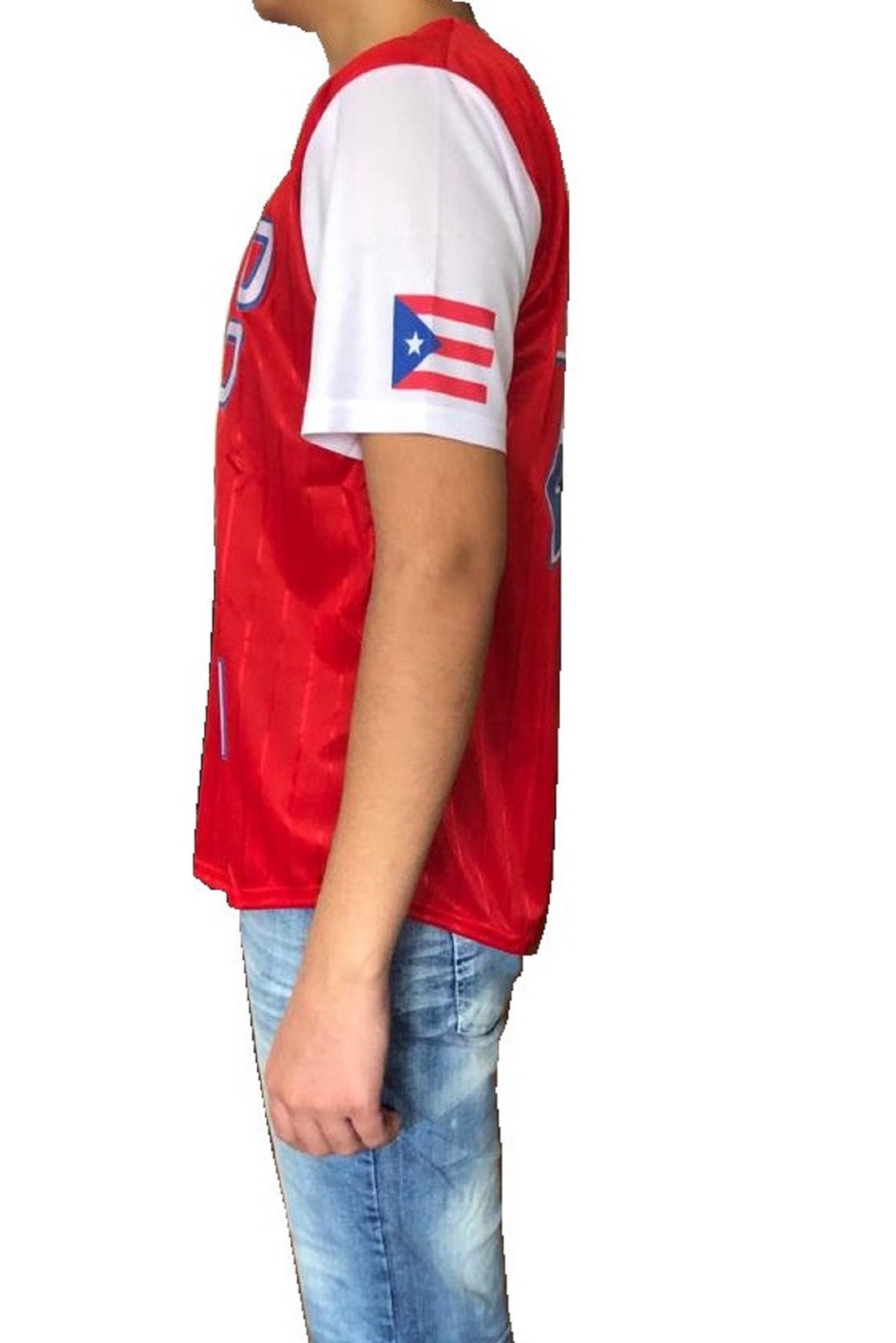red button up baseball jersey