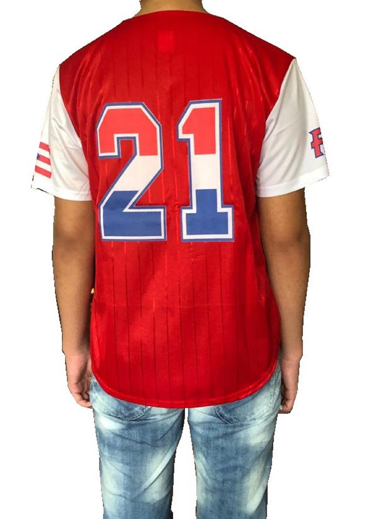 red button up baseball jersey