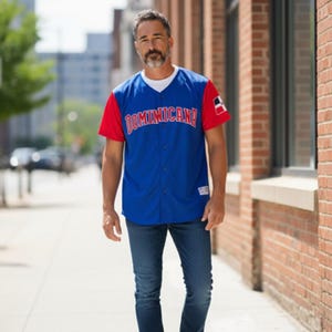 Dominicana Two tone Baseball Jersey Dominican Republic Flag New!