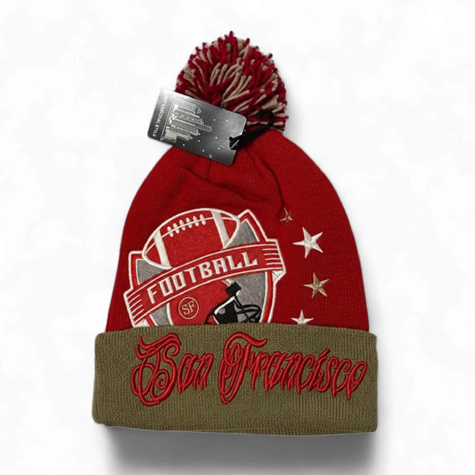 49ers Football Team Beanie, Chunky Knit, Pom Pom SF 49ers Ivory Pom Beanie: Hand-jeweled Swarovski Crystals  main image 2