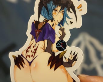 Azra- Original Demon Girl Waterproof Clear Vinyl Sticker | Anime-Inspired Dark Fantasy Art