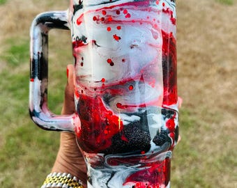 Vaso de 40 oz, rojo y negro, vaso de 40 oz con brillantina roja y negra, Stanley Dupe de 40 oz, vaso personalizado, vaso morado, Stanley, Stanley rosa