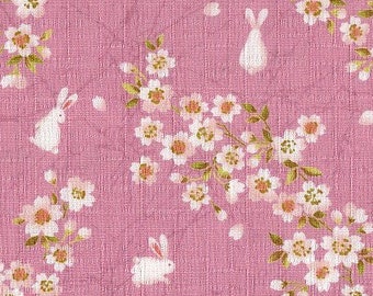 Rabbit & cherry blossom pink Japan fabric traditional cotton Dobby 50 cm x 110 cm 19,90 Eur/meter