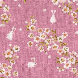 Rabbit & cherry blossom pink Japan fabric traditional cotton Dobby 50 cm x 110 cm 19,90 Eur/meter