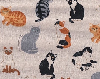 Tissu Chats Japon Canvas Cosmo coton/lin 50 cm x 110 cm 17,90 EUR/mètre vendu au mètre