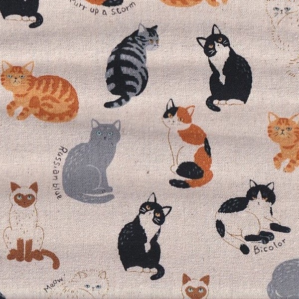 Cats Japan fabric Canvas Cosmo cotton/linen 50 cm x 110 cm 17.90 EUR/meter sold by the meter