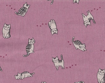 Cat Fabius Pink Japan Fabric Traditional CottonLinen 50cm x 110cm 17.90 EurMeter MeterWare