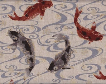 Koi & Sakura cream Japanese fabric, traditional cotton dobby, 50 cm x 110 cm, €22.90/meter (sold by the meter)