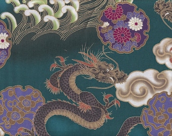 Stor grön drake, japanskt tyg, traditionell bomull, 50 cm x 110 cm, 22,90 €/meter, säljs per meter