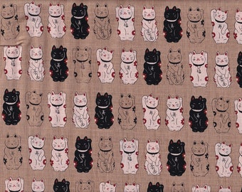 Maneki neko beige wink cat Japan fabric traditional cotton 50 cm x 110 cm 17.90 Eur/meter goods