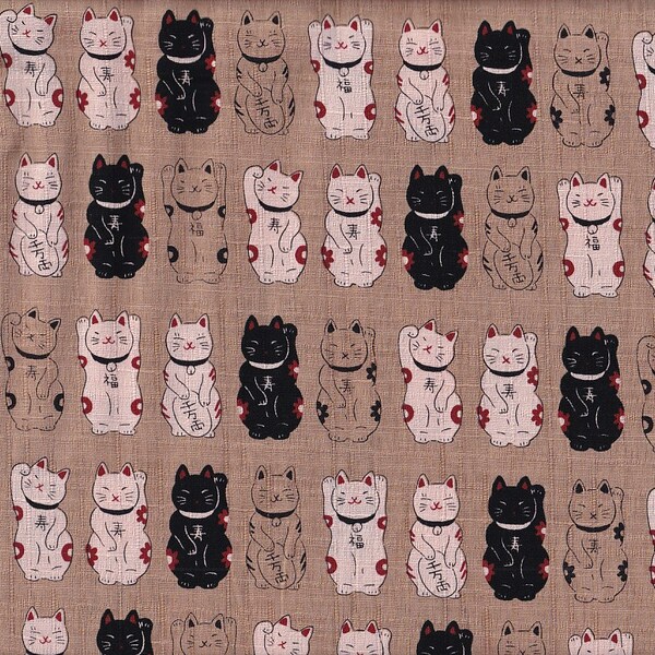 Maneki neko beige wink cat Japan fabric traditional cotton 50 cm x 110 cm 17.90 Eur/meter goods