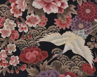 Large black and gold crane design, Japanese print, cotton fabric, 50 cm x 110 cm, €22.90/meter, sold by the meter