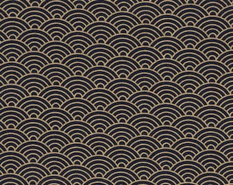 Wave Seigaiha mörkblå guld Traditionella japanska tyger Bomull 50 cm x 110 cm 22,90 EUR/meter Tyg per meter