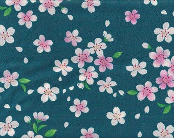 Sakura stora petrolfärgade Chirimen traditionella japanska tyger bomullscrepe 50 cm x 110 cm 22,90 EUR/meter tyg per meter