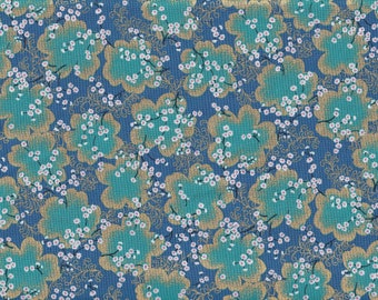 Turquoise and gold floral Japanese fabric, traditional cotton, 50 cm x 110 cm, €22.90/meter, sold by the meter