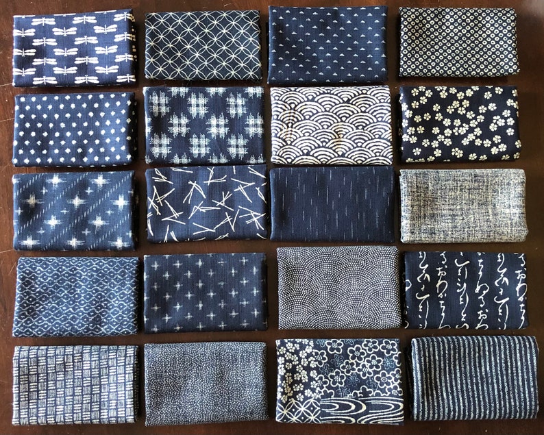 Tejidos azules tradicionales japoneses índigo azul índigo Japón Algodón azul 50 cm x 110 cm 19,90 Eur/metro tela de algodón por metro imagen 1