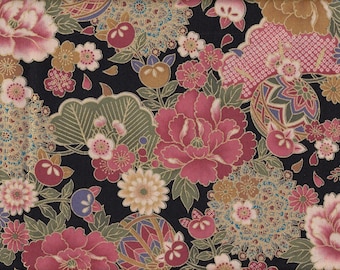 Kiku temari black Traditional Japanese fabrics Flowers Chrysanthemums Cotton 50 cm x 110 cm 22.90 EUR/meter Cotton fabric from Japan