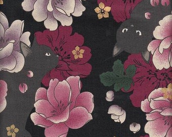 Cats & Flowers black Japan Fabric Cotton 50 cm x 110 cm Q642d 20,90 Eur/Meter